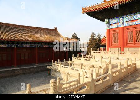 PEKING - 22. DEZEMBER: Die traditionelle chinesische Landschaftsarchitektur im Kaiserlichen Ahnentempel, 22. Dezember 2013, Peking, China. Stockfoto