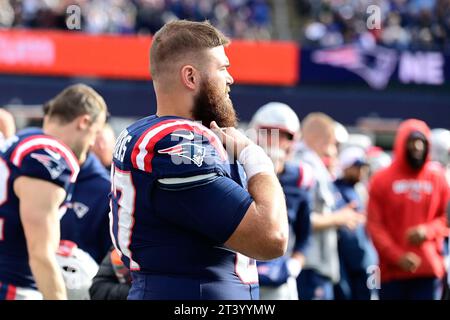 22. Oktober 2023; New England Patriots stellen Jake Andrews (67) in der zweiten Halbzeit gegen die Buffalo Bills in Foxborough, Massachusetts, an der Seitenlinie. Eric Canha/Cal Sport Media Stockfoto