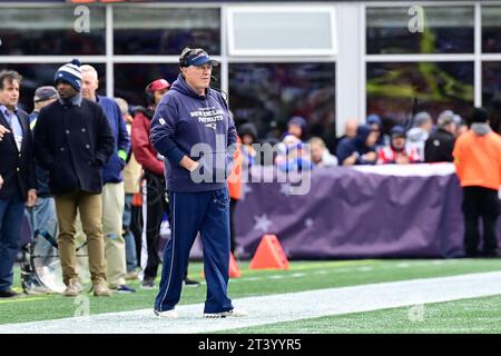 22. Oktober 2023: Bill Belichick, Cheftrainer der New England Patriots, spielt in der zweiten Halbzeit gegen die Buffalo Bills in Foxborough, Massachusetts. Eric Canha/Cal Sport Media Stockfoto