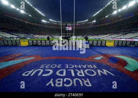 Ein Blick auf den Regen vor dem Finale der Rugby-Weltmeisterschaft 2023 in Bronze im Stade de France in Paris. Bilddatum: Freitag, 27. Oktober 2023. Stockfoto