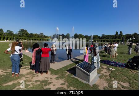 Polen, Breslau, auf dem Foto Blick von der Jahrhunderthalle auf den größten polnischen Springbrunnen *** 10 09 2023, Poland. September 2023. Breslau, auf dem Foto von der Centennial Hall zum größten polnischen Brunnen Credit: Imago/Alamy Live News Stockfoto