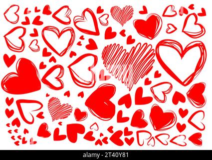Handgezeichnete Herzen. Designelemente für den Valentinstag. Handzeichnung. Nicht KI, Illustrat3. Vektorabbildung. Stock Vektor