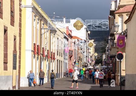 Straßenszene, Calle Obispo Rey Redondo, San Cristóbal de La Laguna, Teneriffa, Kanarische Inseln, Königreich Spanien Stockfoto