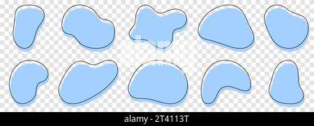 Set aus blauem Blob, unregelmäßiger Form. Abstrakte Zufallsformen. Vektorabbildung isoliert auf transparentem Hintergrund Stock Vektor
