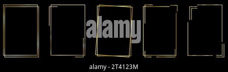 Goldenes Rahmenset. Goldene, luxuriöse Rechteckränder. Vektorillustration isoliert auf schwarzem Hintergrund Stock Vektor