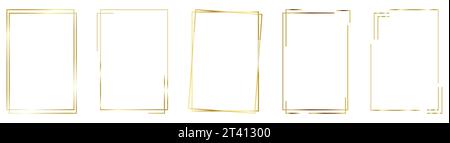 Set aus rechteckigen goldenen Rahmen. Goldene, luxuriöse Rechteckränder. Vektor Stock Vektor