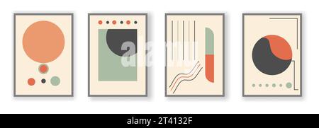 Satz Poster mit minimalem geometrischem Design. Vorlage für Banner, Plakat, Broschürenumschlag, Flyer. Vektor-bauhaus-Illustration Stock Vektor