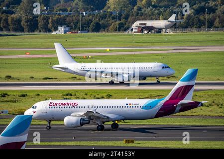 Flughafen Düsseldorf, Avion Express Malta Airbus A320-200 beim Start, Eurowings Airbus auf Taxiway, Luftverkehr DUS *** Flughafen Düsseldorf, Avion Express Malta Airbus A320 200 am Start, Eurowings Airbus auf Taxiway, Air Traffic DUS Credit: Imago/Alamy Live News Stockfoto