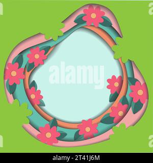 Papier geschnittener abstrakter mehrschichtiger floraler Hintergrund im Frühling in trendigen hellen Tönen mit Kopierraum. Vektorvorlage für Schriften, Poster, Banner, Broschüren, Grußkarten oder Einladungen, Preis, Etikett oder Web Stock Vektor