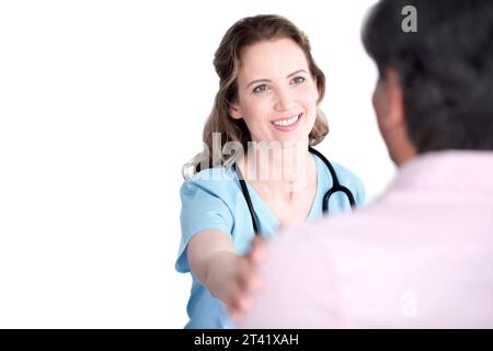 Arzt beruhigend patient Stockfoto