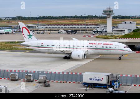 Royal Air Maroc Boeing 787 Flugzeuge im Rollverkehr. Flugzeug B787 von RAM (Royal Air maroc). Ebene 787-8. Stockfoto