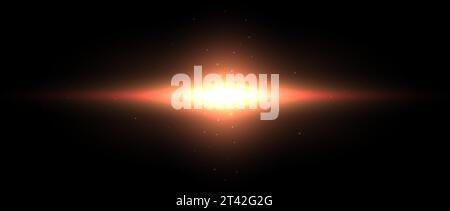 Planet Shine-Effekt. Rot-orangefarbenes Sonnenlicht-Blendkonzept. Abstraktes leuchtendes Element im dunklen Raum. Illustration Sonne mit Funken. Vektor-glänzende Designs für Poster, Banner, Cover, Broschüren, Broschüren und Broschüren Stock Vektor