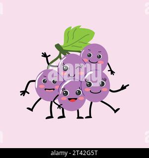 Niedliche Grapes-Zeichentrickfiguren mit lustigen Gesichtern Stock Vektor