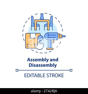 2D einfaches dünnes lineares buntes Symbol für Montage und Demontage Stock Vektor