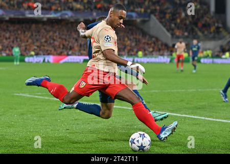 Wesley Said (22) von RC Lens, die am 24. Oktober 2023 im französischen Lens während des Spiels der UEFA Champions League am 3. Spieltag in der Gruppe B in der Saison 2023-2024 zwischen Racing Club de Lens und PSV Eindhoven in Aktion gezeigt wurden. (Foto von David Catry / sportpix ) Stockfoto