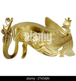 Auge des Horus, Symbol des alten Ägypten, goldene Illustration Stockfoto