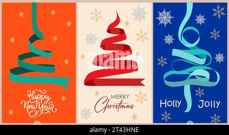 Satz frohe Weihnachten und Happy New Year Karten. Stock Vektor