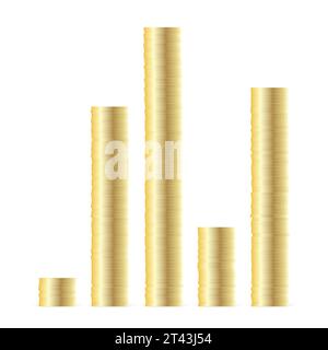 Satz von Goldmünzen in Stapeln, Vorderansicht, Vektorillustration. Stock Vektor