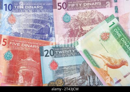 Jordanischer Dinar eine neue Banknotenserie – geschäftlicher Hintergrund Stockfoto