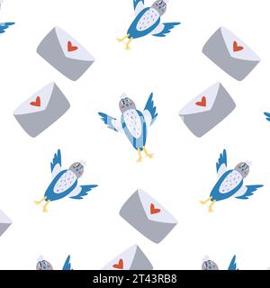 Niedliche Taubenfigur mit Liebesbuchstaben Stock Vektor