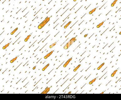 Muster-Meteoritenschauer, Sternschnuppen auf transparentem Hintergrund, Comic verschmelzen. Nahtloser Raum, Druck für Textilien, Verpackungsdesign. Raumvektor Stock Vektor