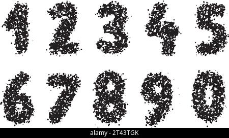 Satz von mit Pinsel gezeichneten Zahlen, Vektorgrafiken, Sprayelementen. Texturpinsel. Vektor Stock Vektor