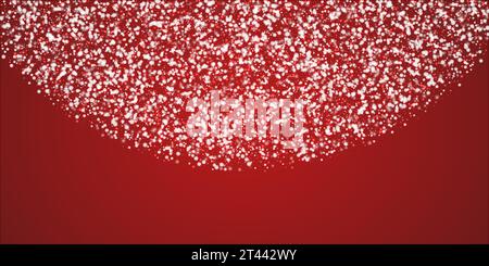 Schneefall Overlay weihnachten Hintergrund. Subtile fliegende Schneeflocken und Sterne auf weihnachtlich rotem Hintergrund. Festlicher Schneefall-Overlay. Breite Vektorgrafik Stock Vektor