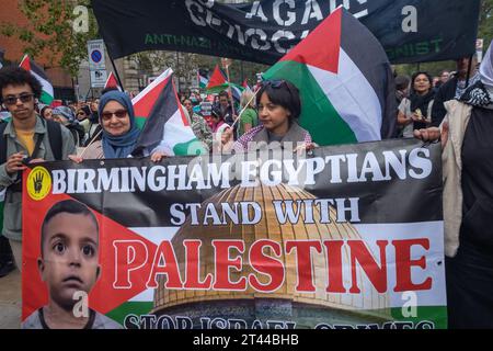 London, Großbritannien. 28. Oktober 2023. Viele Tausend marschierten durch London und forderten einen sofortigen Waffenstillstand, während israelische Truppen das Land bombardierten und jegliche Kommunikation unterbrachen. Tausende von Kindern und anderen Zivilisten, darunter 110 medizinisches Personal, wurden bereits getötet, und die Vorräte an Wasser, Lebensmitteln, Medikamenten und Treibstoff gehen aus, wobei Israel allen bis auf ein winziges Tropfen humanitärer Hilfe den Zugang verweigert und die Abstimmung der UN-Generalversammlung ignoriert. Peter Marshall/Alamy Live News Stockfoto