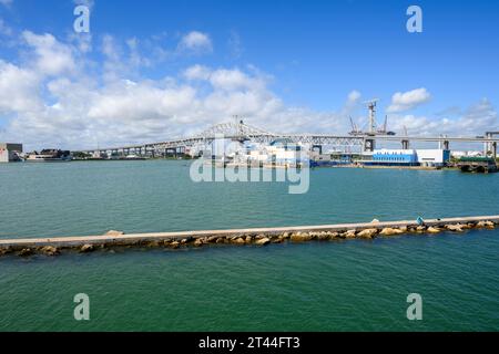 Blick auf die Harbor Bridge und das Texas State Aquarium in Corpus Christi. Texas, USA Stockfoto