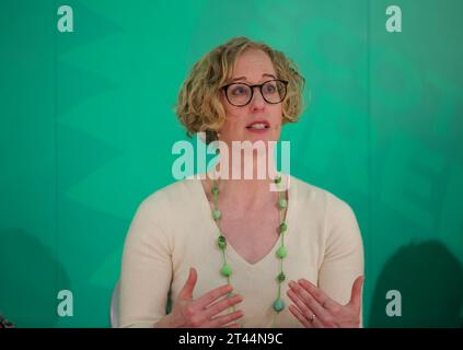 Dunfermline, Großbritannien, 28. Oktober 2023: Lorna Slater, Co-Vorsitzende der Scottish Green Party, auf der Parteikonferenz Dunfermline Stockfoto