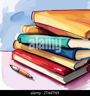 Schule buntes Buch Aquarell Set isoliert auf weißem Hintergrund. Antike Bibliotheksbücher Konzept zurück zur Schule Vektor Illustration Stock Vektor