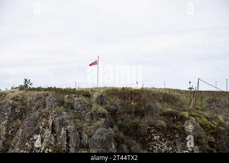 Senken Sie die Batterie an der Fort Rodd Hill & Fisgard Lighthouse National Historic Site in Victoria, British Columbia, Kanada Stockfoto