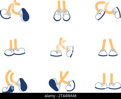 Set Cartoon-Füße in Schuhen. Retor-Stil. Vektorsatz. Isolierte Schuhe, Schrittbewegungen. Stock Vektor