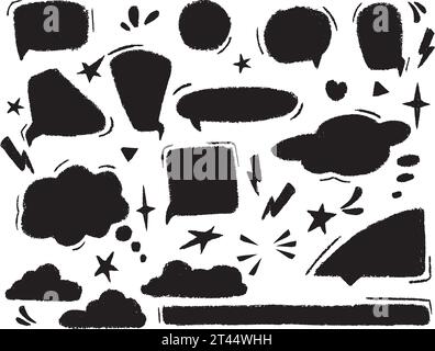 Satz von Sprechblasen. Konversationswolken, Vnktor, Kreidestruktur. Sammlung handgezeichneter Infografik-Vektoren. Stock Vektor