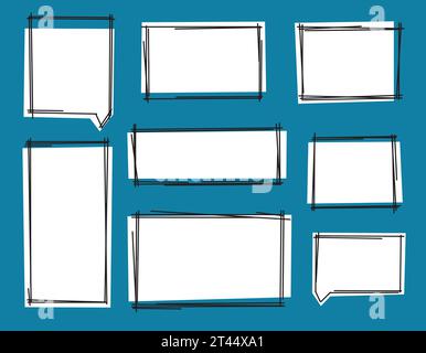 Set aus handgezeichneten Textfeldern, Vektorgrafiken, Wolken für Zitate und Text, Doodle Design. Stock Vektor