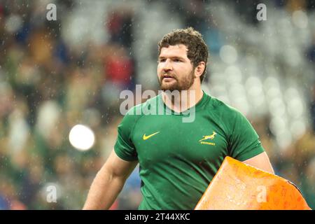 Saint Denis, Paris, Frankreich. Oktober 2023. Stade de France, Saint-Denis, Paris, Frankreich, 10. September 2023: Jean Klein (19 - Südafrika) bereitet sich am Samstag, den 28. Oktober 2023, vor dem Finale der Rugby-Weltmeisterschaft 2023 zwischen Neuseeland und Südafrika im Stade de France, Saint-Denis, Paris, Frankreich vor (Claire Jeffrey/SPP). /Alamy Live News Stockfoto