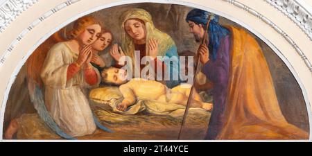 NEAPEL, ITALIEN - 22. APRIL 2023: Das Gemälde der Geburt in der Kirche Basilica di San Pietro ad Aram von unbekanntem Künstler Stockfoto