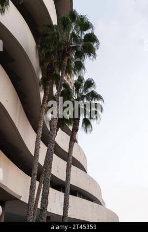 Typisches Bauhaus-inspiriertes Architekturdetail aus Tel Aviv, auch bekannt als die Weiße Stadt. Tel Aviv beherbergt häufig Beispiele des modernistisch-Bauhaus-Archits Stockfoto