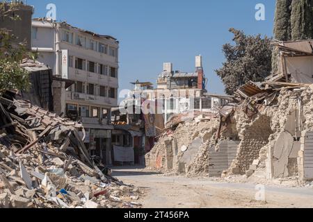 Hürriyet CD, Hürriyet Straße in der zentralen Altstadt von Antakya, die 2023 durch das türkische Erdbeben zerstört wurde Stockfoto