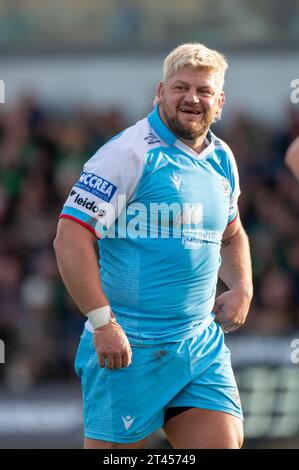 Galway, Irland. Oktober 2023. Oli Kebble aus Glasgow während des Spiels der United Rugby Championship Runde 2 zwischen Connacht Rugby und Glasgow Warriors auf dem Sportsground in Galway, Irland am 28. Oktober 2023 (Foto: Andrew SURMA/ Credit: SIPA USA/Alamy Live News Stockfoto