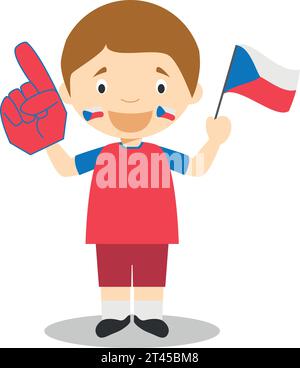 Nationalsportfans aus Tschechien mit Flagge und Handschuh Vector Illustration Stock Vektor