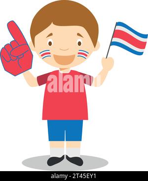 Fan der Nationalmannschaft aus Costa Rica mit Flagge und Handschuh Vector Illustration Stock Vektor