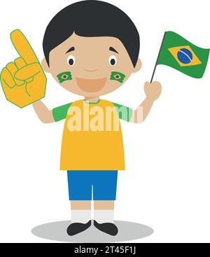 Fan der Nationalmannschaft aus Brasilien mit Flagge und Handschuh Vector Illustration Stock Vektor