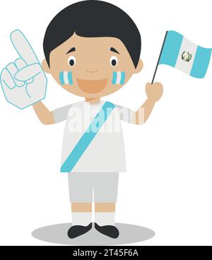 Nationalsportteam-Fan aus Guatemala mit Flagge und Handschuh Vektor-Illustration Stock Vektor