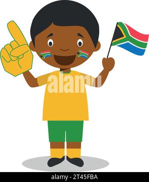 Fan der Nationalmannschaft aus Südafrika mit Flagge und Handschuh Vector Illustration Stock Vektor