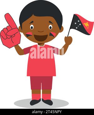 Nationalsportfans aus Papua-Neuguinea mit Flagge und Handschuh Vektor-Illustration Stock Vektor