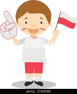 Fußballnationalfan aus Polen mit Flagge und Handschuh Vector Illustration Stock Vektor