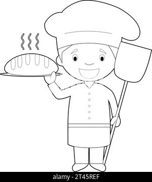 Einfache Färbung Karikaturvektor Illustration eines Bäckers. Stock Vektor
