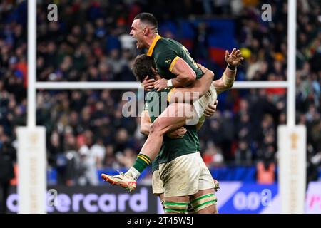 Saint Denis, Frankreich. Oktober 2023. Julien Mattia/Le Pictorium - Südafrika - Neuseeland Rugby-Weltmeisterschaft - 29/10/2023 - Frankreich/seine-Saint-Denis/Saint-Denis - Feier der Südafrikaner nach ihrem Sieg im Finale der Rugby-Weltmeisterschaft gegen Neuseeland am 28. September 2023 im Stade de France. Quelle: LE PICTORIUM/Alamy Live News Stockfoto