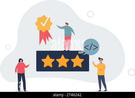 Benutzerbewertungen und Produktbewertungen als Zufriedenheitsfeedback. Qualität bewerten und Leistung mit Sternen bewerten. Stock Vektor